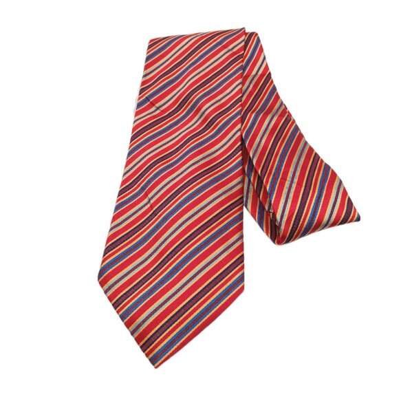 Harold Powell Silk Tie Men’s 60.5” Red Blue Thin Stripe Vtg 90s Luxury Wide New - Picture 2 of 4